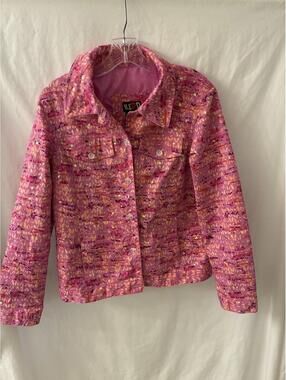 Redd Jeans Womans Sz 6 Pink Sequins Crystal Buttons Lightweight Funky Jacket